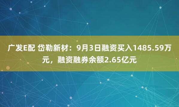 广发E配 岱勒新材：9月3日融资买入1485.59万元，融资融券余额2.65亿元